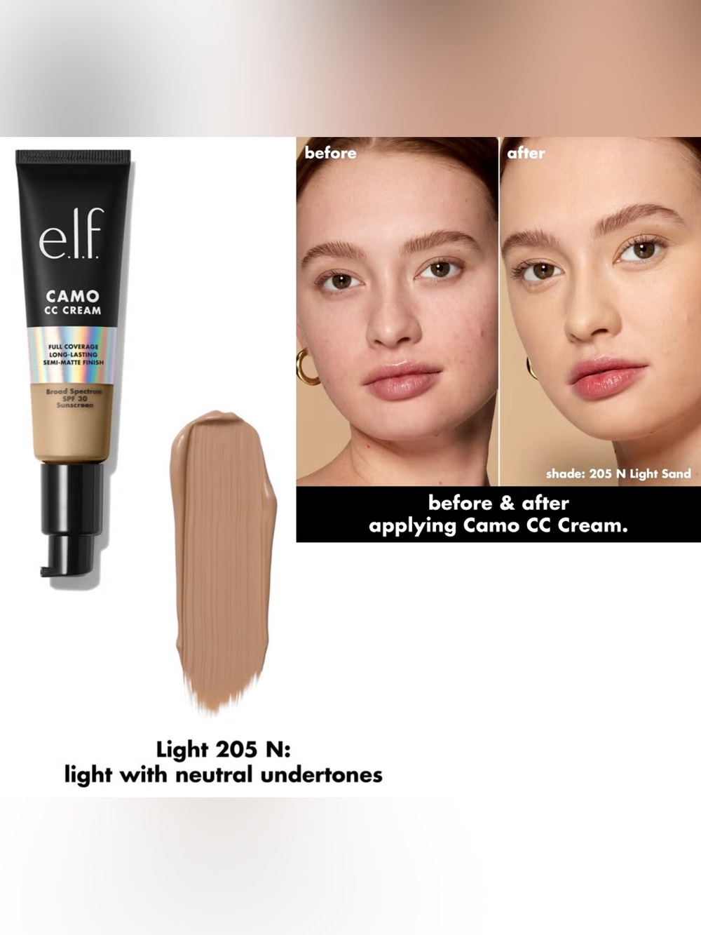 e.l.f. Camo CC Cream Foundation (Light 205 N - exp: 05/2027) NIB 30 g / 1 oz - Picture 4 of 5